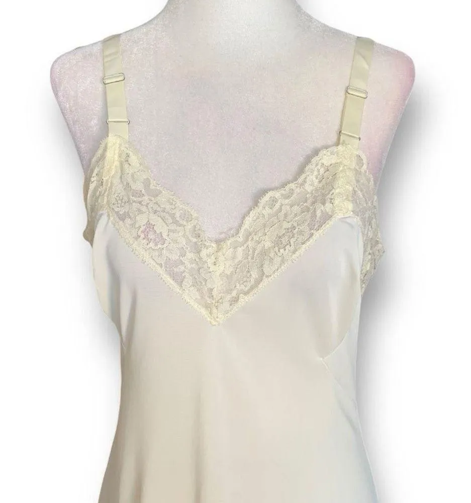 Vintage Loraine Full Slip Dress Satin Cream Lace Trimmed Chemise Lingerie - Image 2