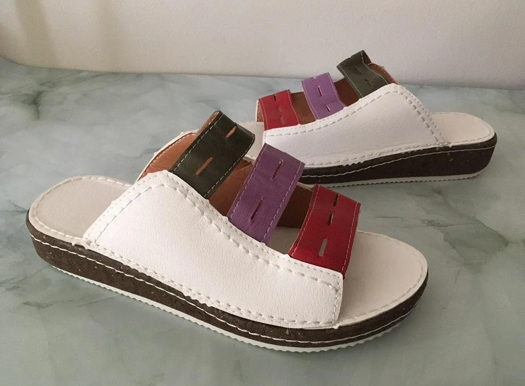 White Color Block Sandals, Size 8 - Image 2