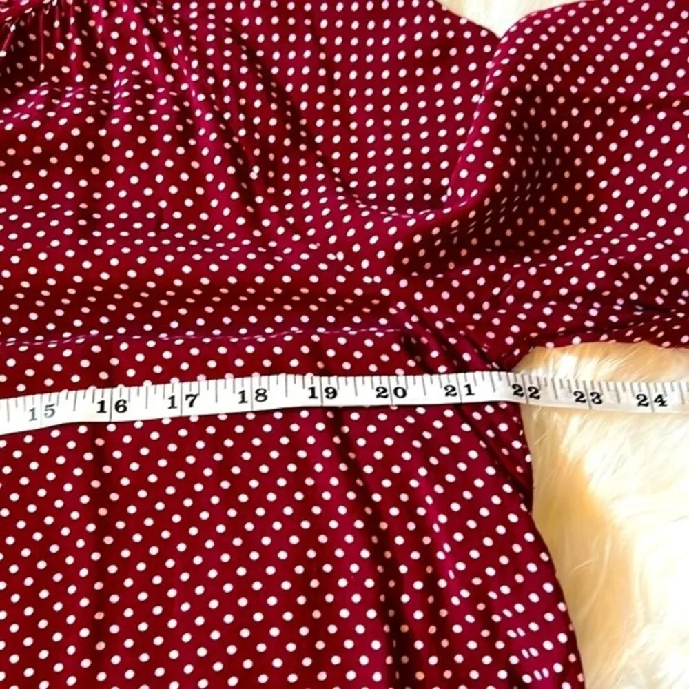 Fred David Burgundy Polkadot 3/4 Sleeve Blouse w/ Neck Tie Size Large - Image 3