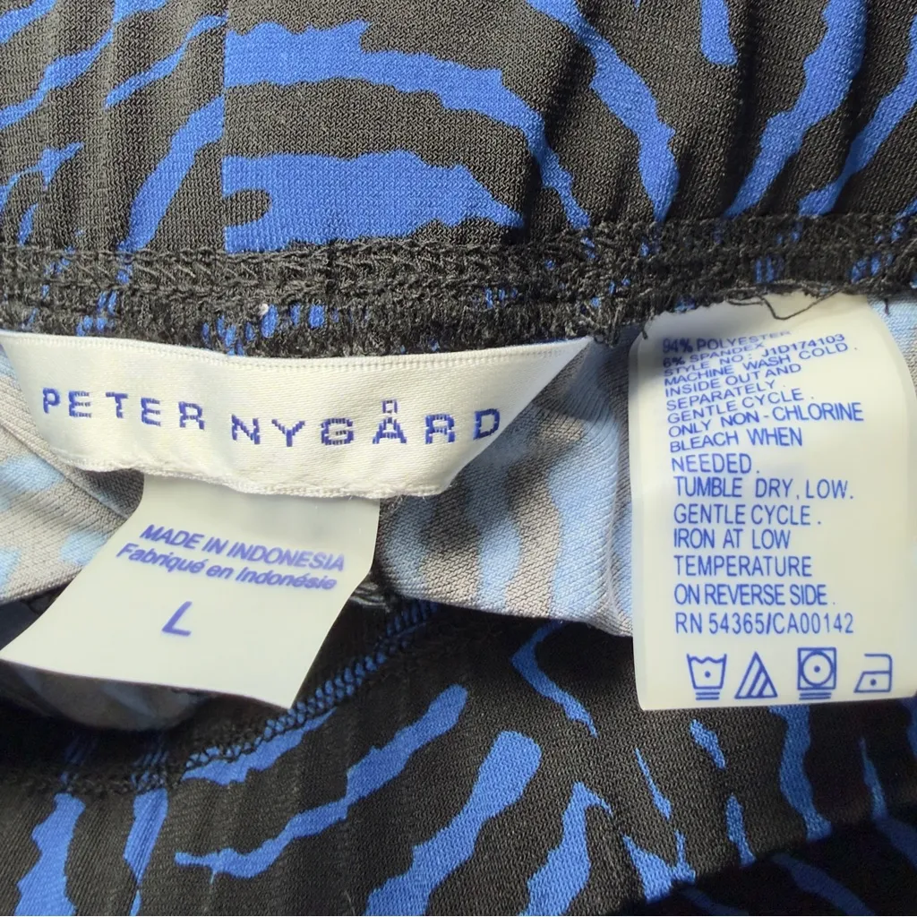 Peter Nygard Blue Black Wide Leg Elastic Waist Stretch Pull Pants - Image 7