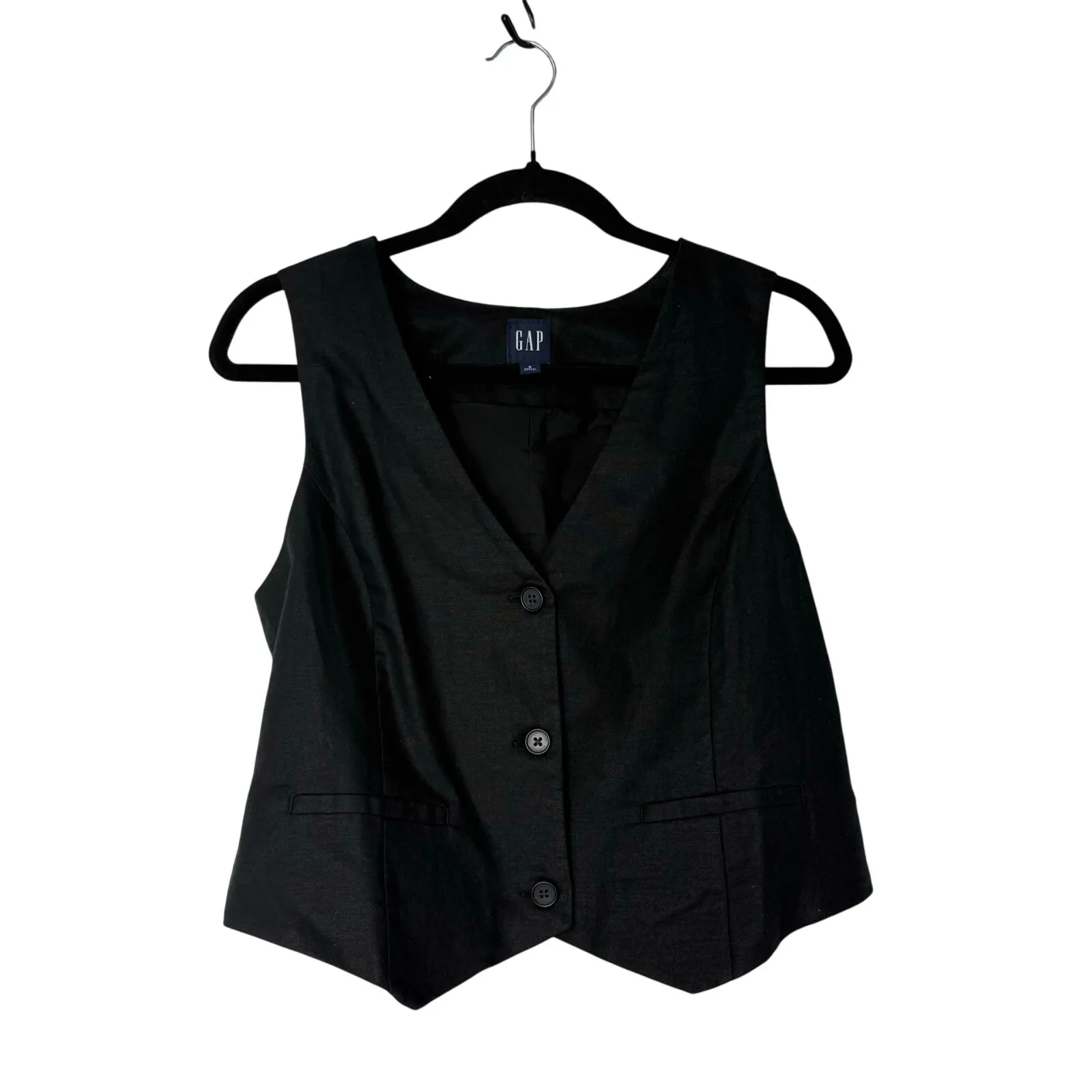 GAP Black Linen Blend Tailored Button Front Vest Size S Minimalist - Image 2