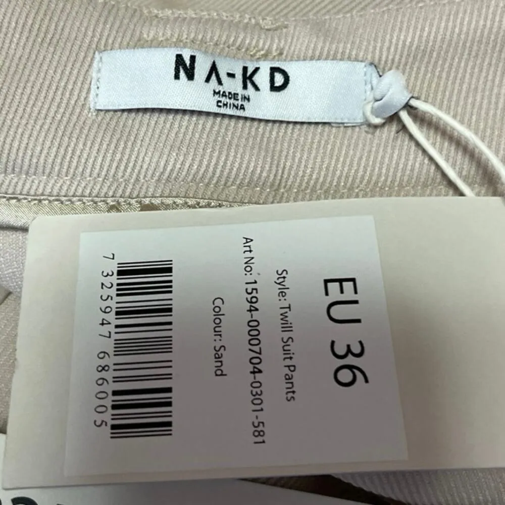 NEW NA-KD Women's Cream Twill High Waisted Straight Leg Trousers Dress Pants 36 - Image 4