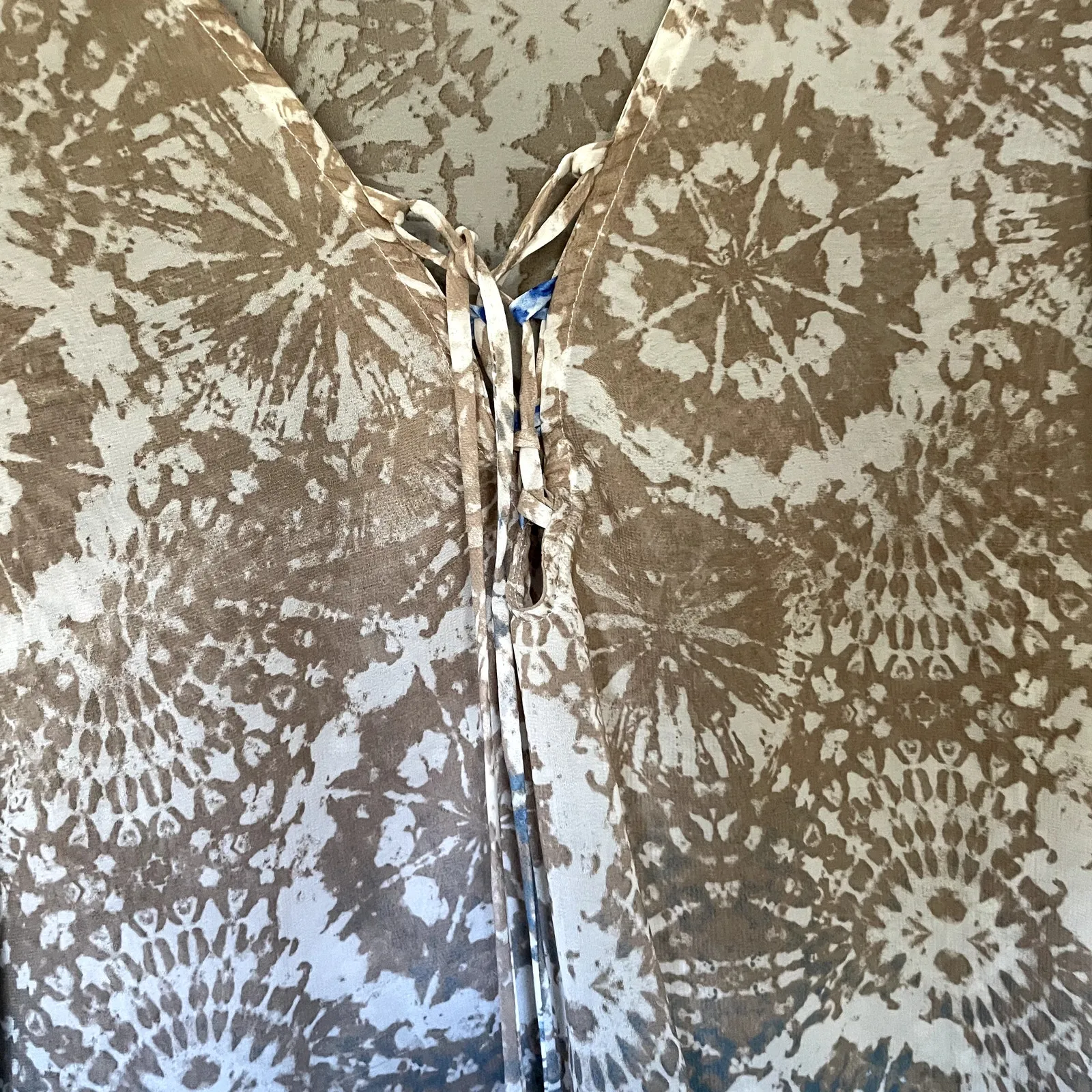 Portocruz geometric blue tan beige swimsuit coverup long sleeves flowy boho L Size L - Image 4