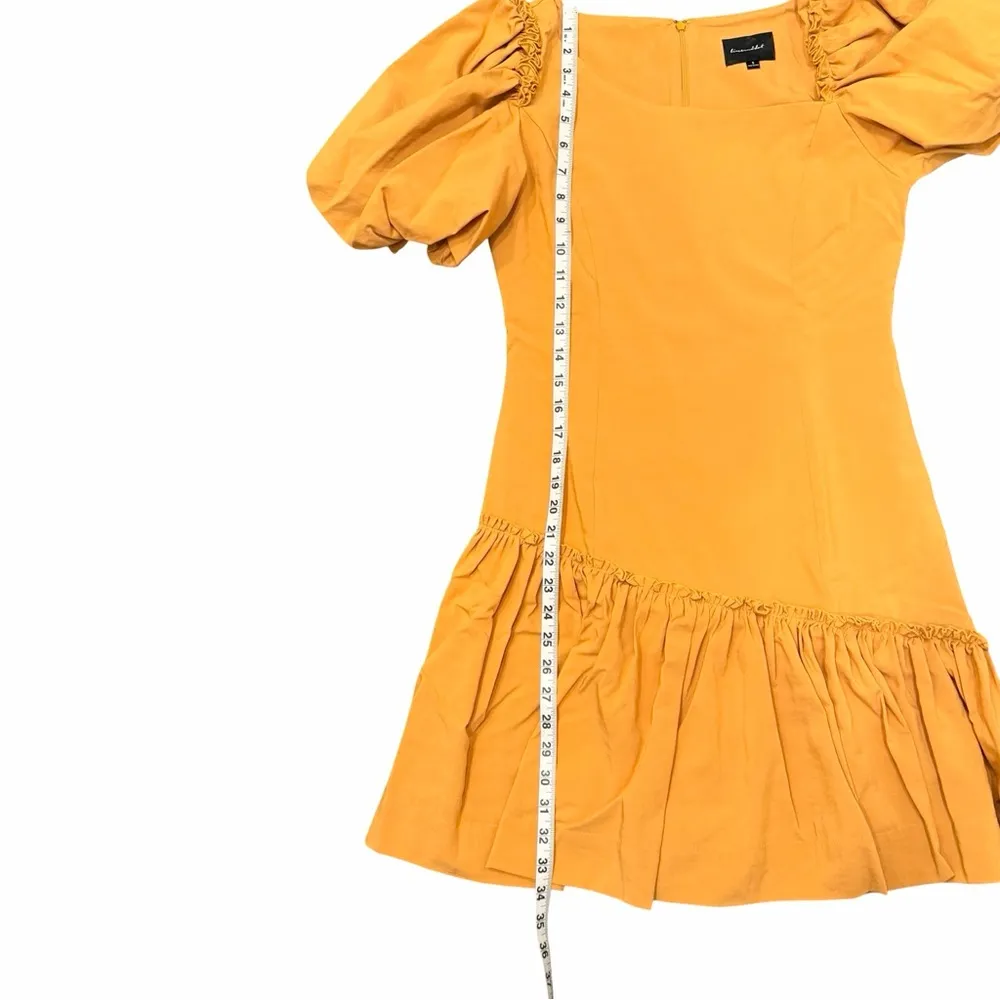 Marigold Line & Dot Ruffle Asymmetrical Puff Sleeve Yoko Mini Dress Size Small - Image 15