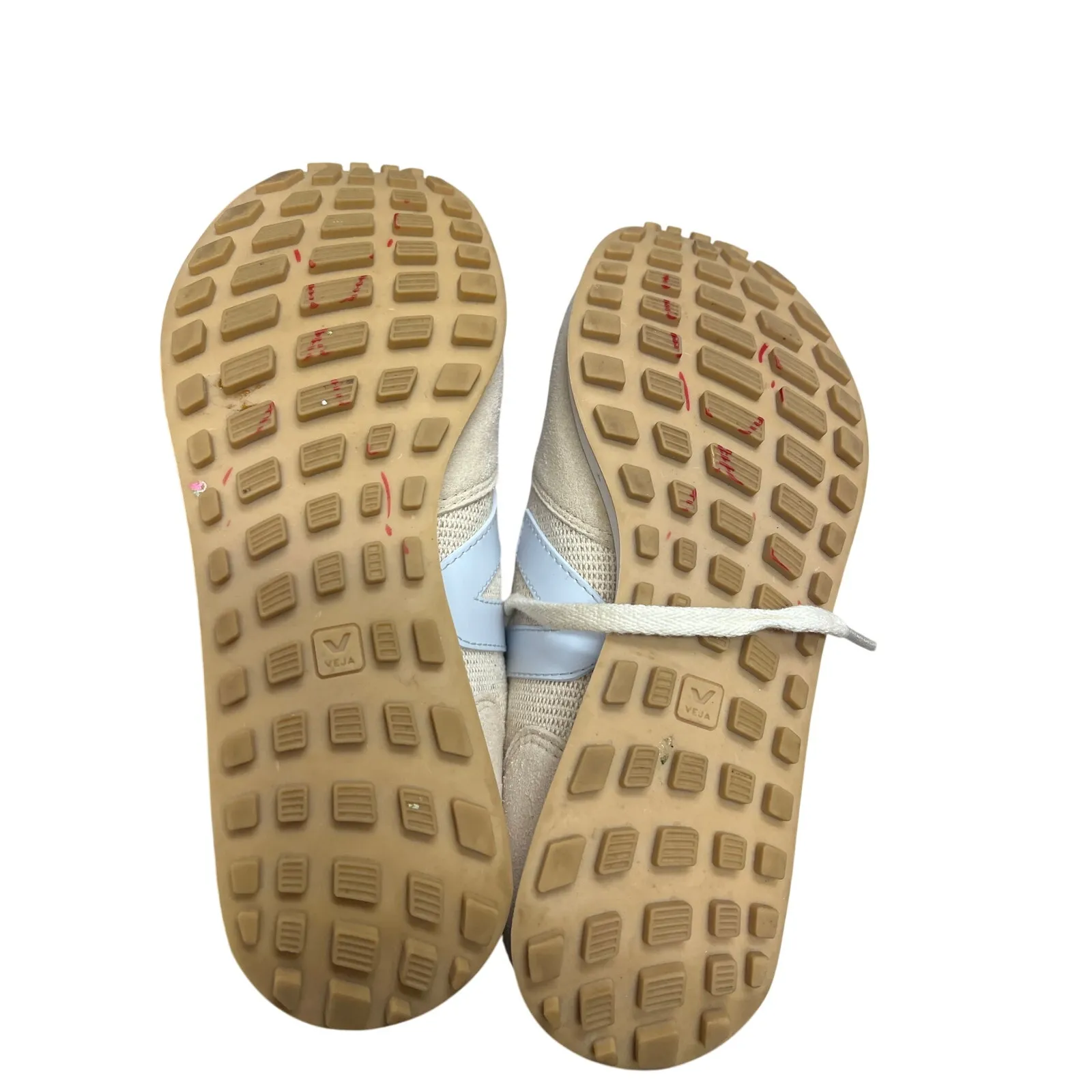 VEJA Rio Branco Womens 8 Cream Canvas Suede Sneakers Blue V Retro Shoes - Image 4