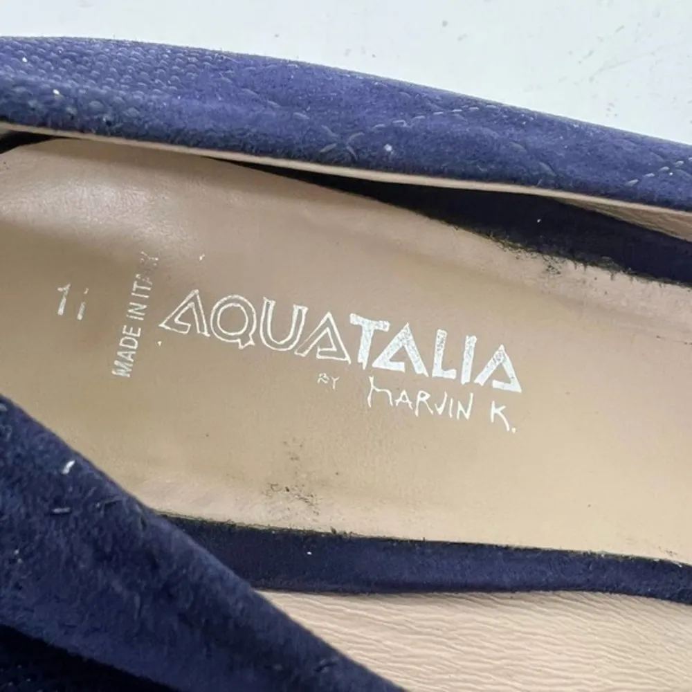 Aquatalia Quilted Suede leather Navy Pumps closed toe block heel women’s size 11 - Image 4