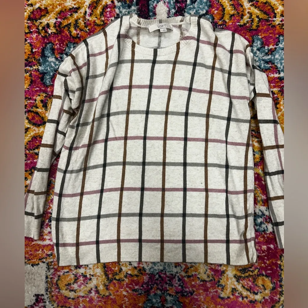 LOFT plaid knit sweater - Image 2