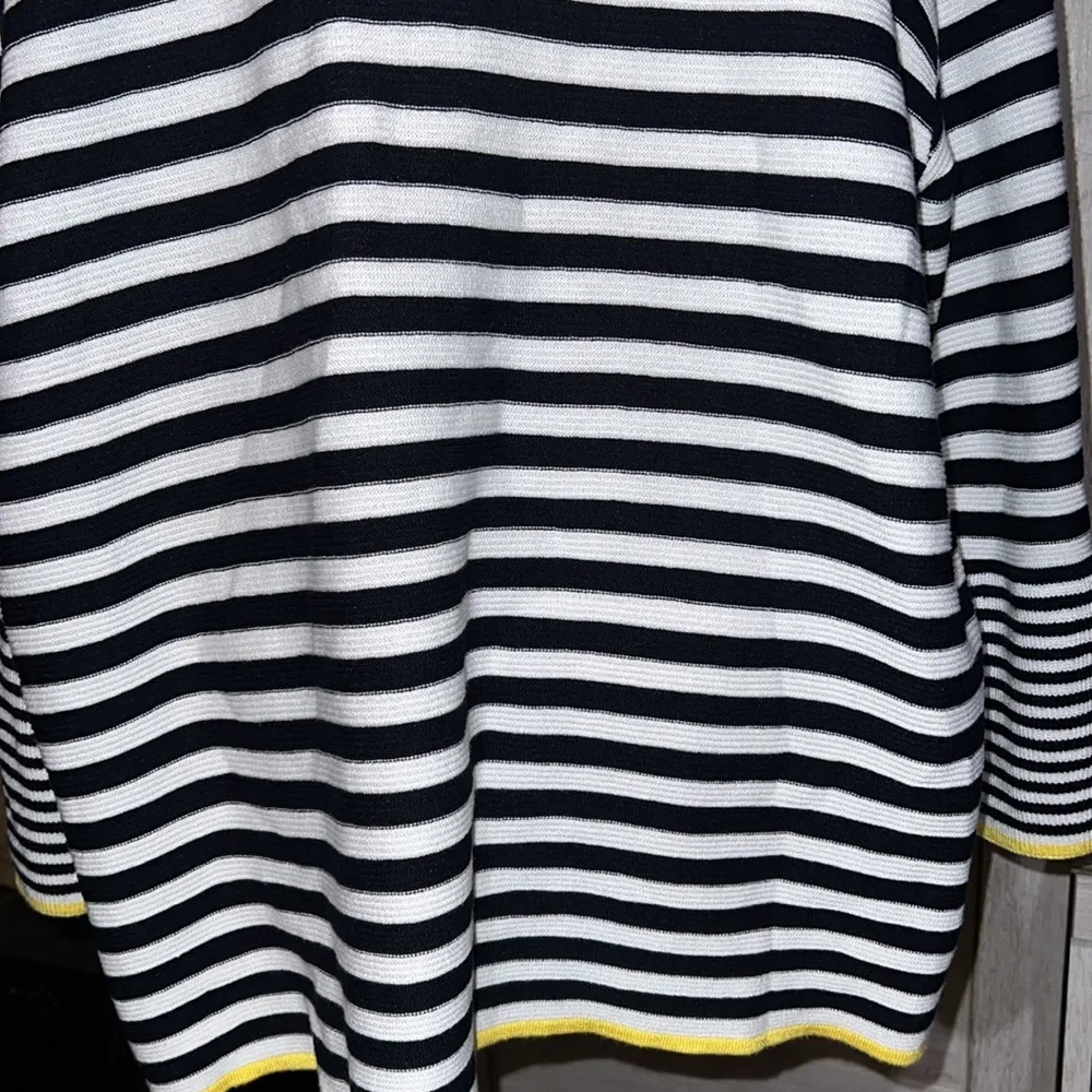Curvy Knit Striped Ladies Blouse Navy White Yellow 3X Bell Sleeves - Image 5