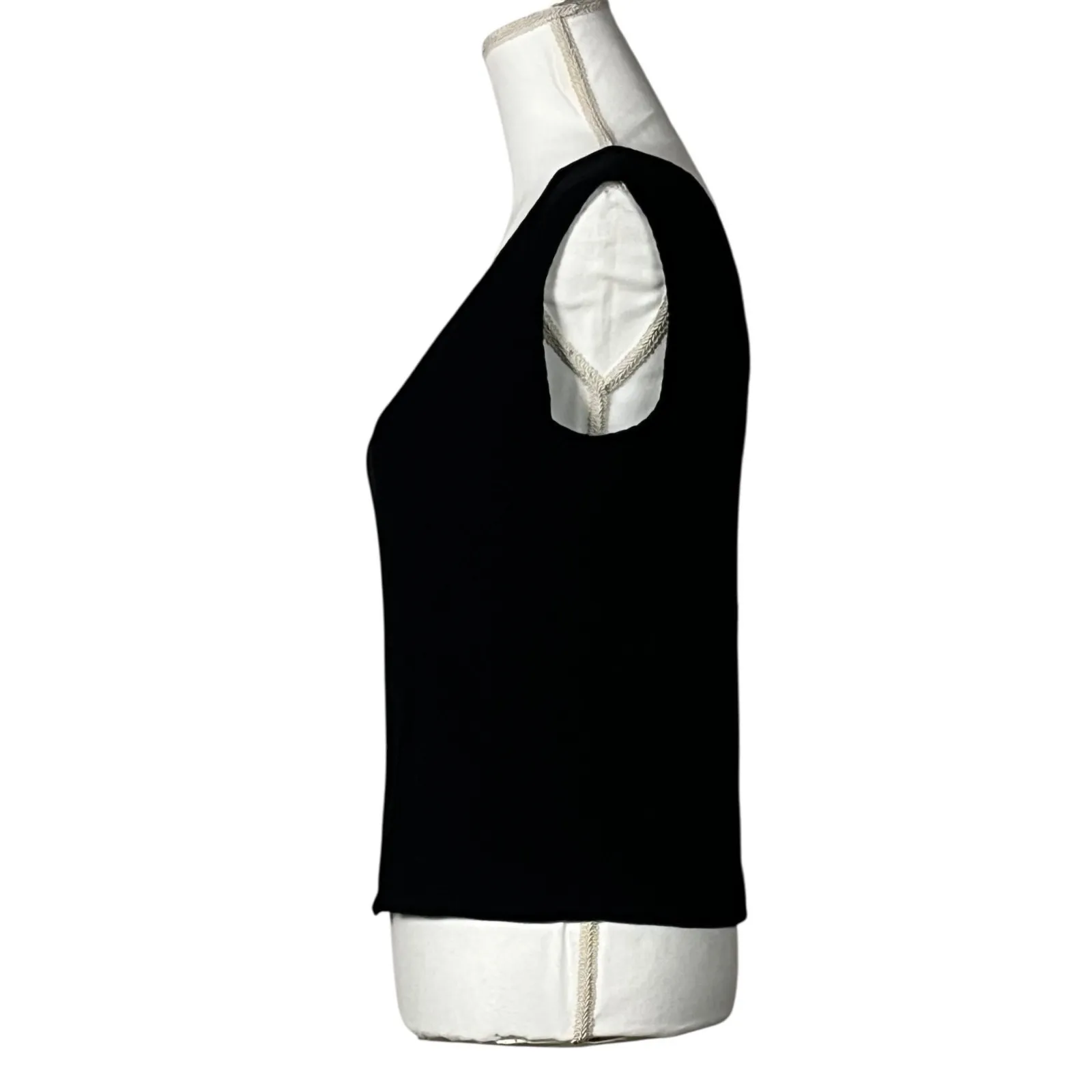 Vintage Carlisle Knit Tank Top Size XL Black V Neck Sleeveless Shell Work Office - Image 5