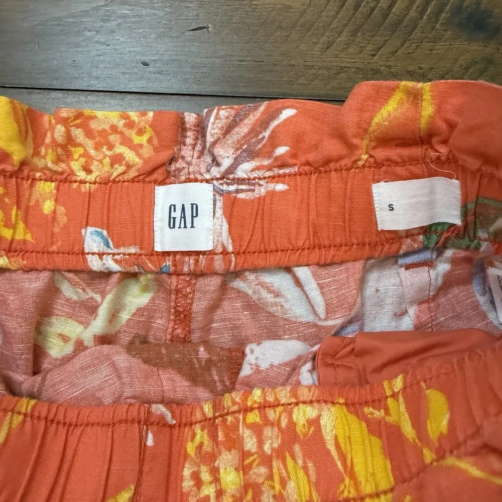 GAP LINEN Shorts Sz S ORANGE Tropical Pull-On Floral Boxy Beach Travel Coastal - Image 2