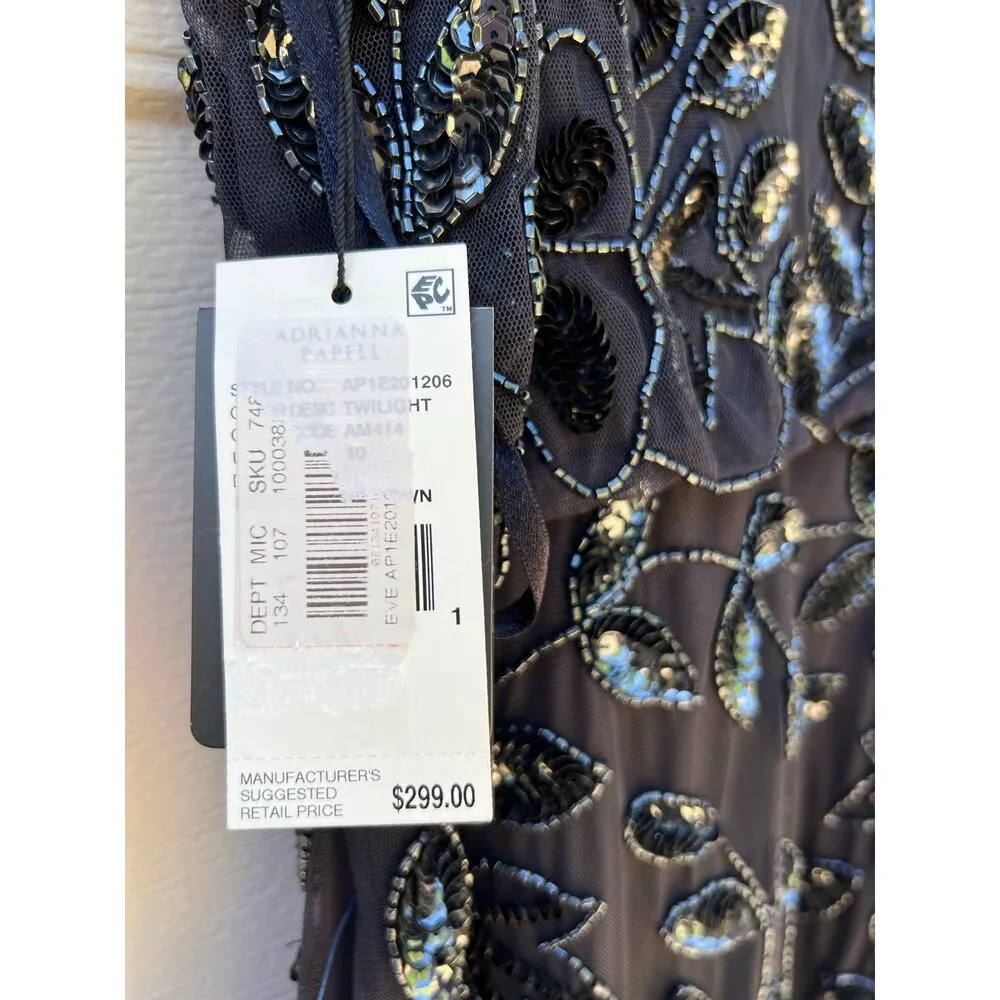 NWT Adrianna Papell Navy Twilight Floral Beaded Halter Floor Length Dress Sz 10 - Image 12