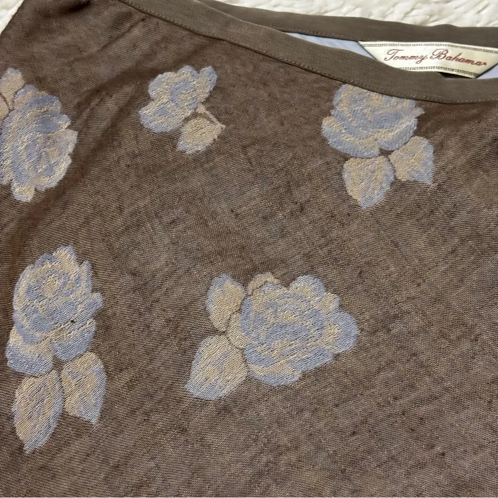 Vintage Tommy Bahama Women’s Godet Skirt Brown Blue Floral Rose Print size Small - Image 5