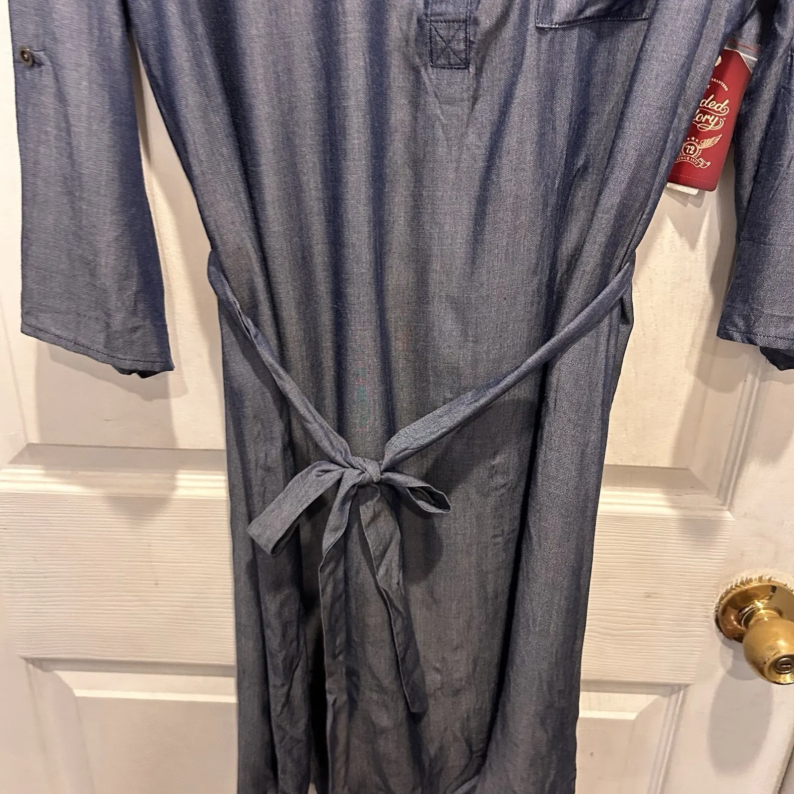 NWT Faded Glory Chambray Belted Shirt‎ Dress Women 12-14 Button Down Indigo - Image 6