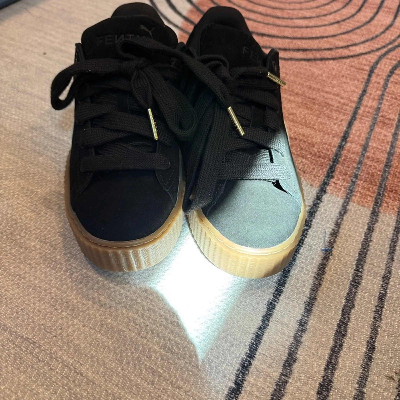 Fenti X Puma Black and White Athletic Shoes with TAN Gum Sole SIZE 9 - Image 3