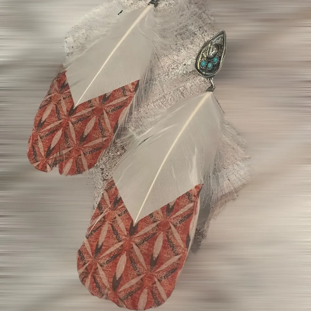 Unique Cowgirl Charm: Feather Earrings with Silver Cowboy Hat - Image 6