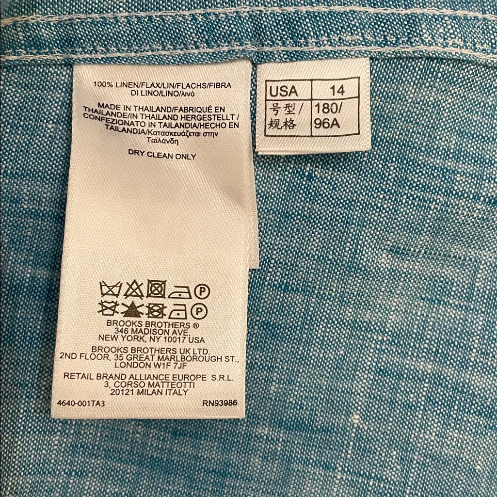 Brooks Brothers 346 Blue Linen Button Up Blouse Womens Size 14 Preppy - Image 4