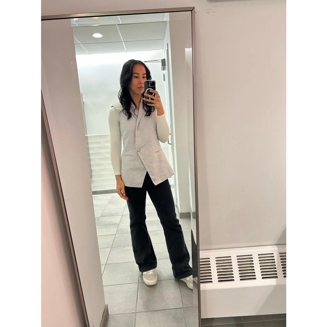 DEREK LAM 10 CROSBY Grey Linen Sleeveless Tailored Single Button Vest Size 6 - Image 12