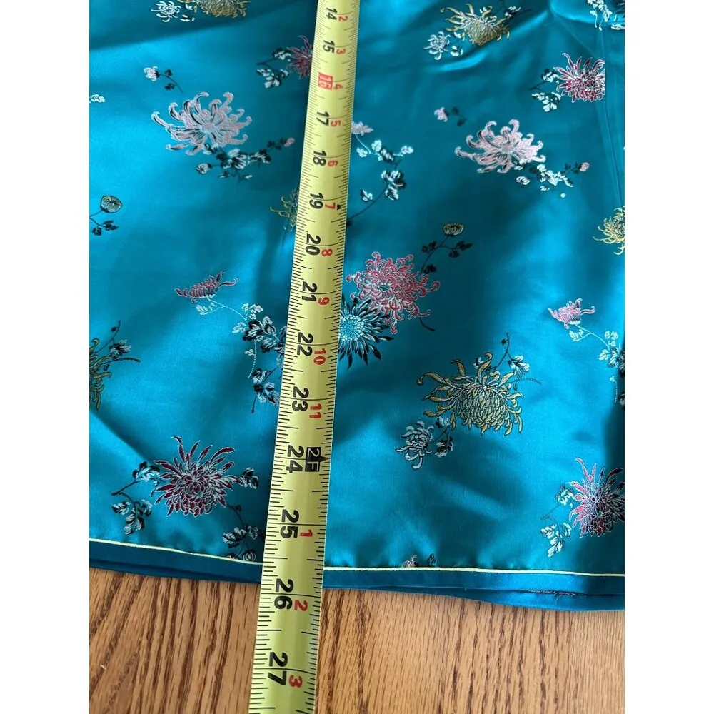 Vintage Teal Chinese Silk Floral Blouse Short Sleeve Size 40 By Folk Squirrel Green - Image 6