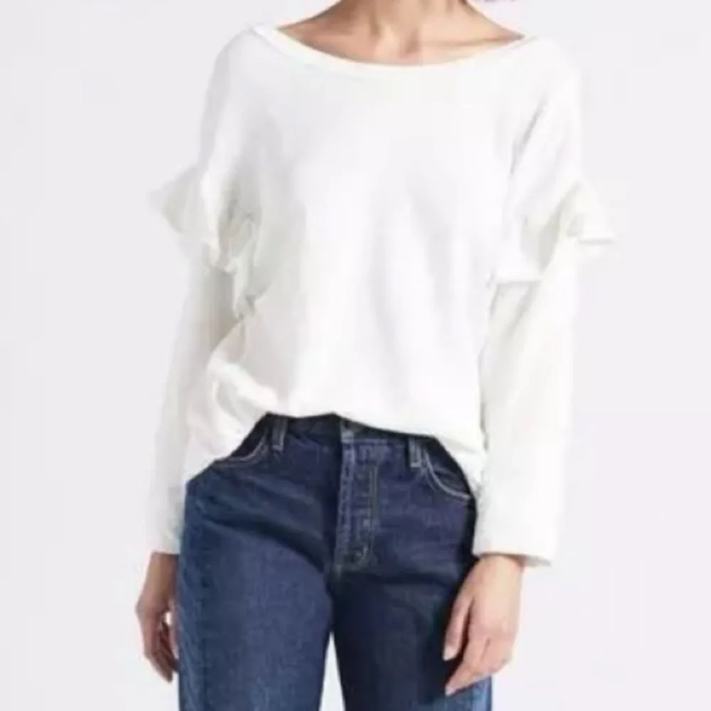 Current Elliot White The Ruffle Shoulder Long Sleeve Sweatshirt 2 S New - Image 5