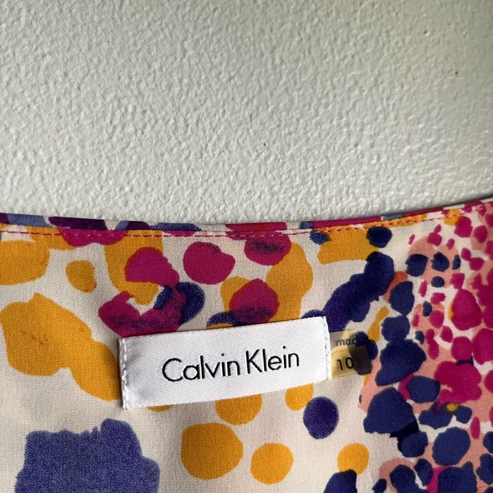 Calvin Klein Vibrant Abstract Leopard Ruffle Dress Pink Purple Multi Size 10 - Image 3