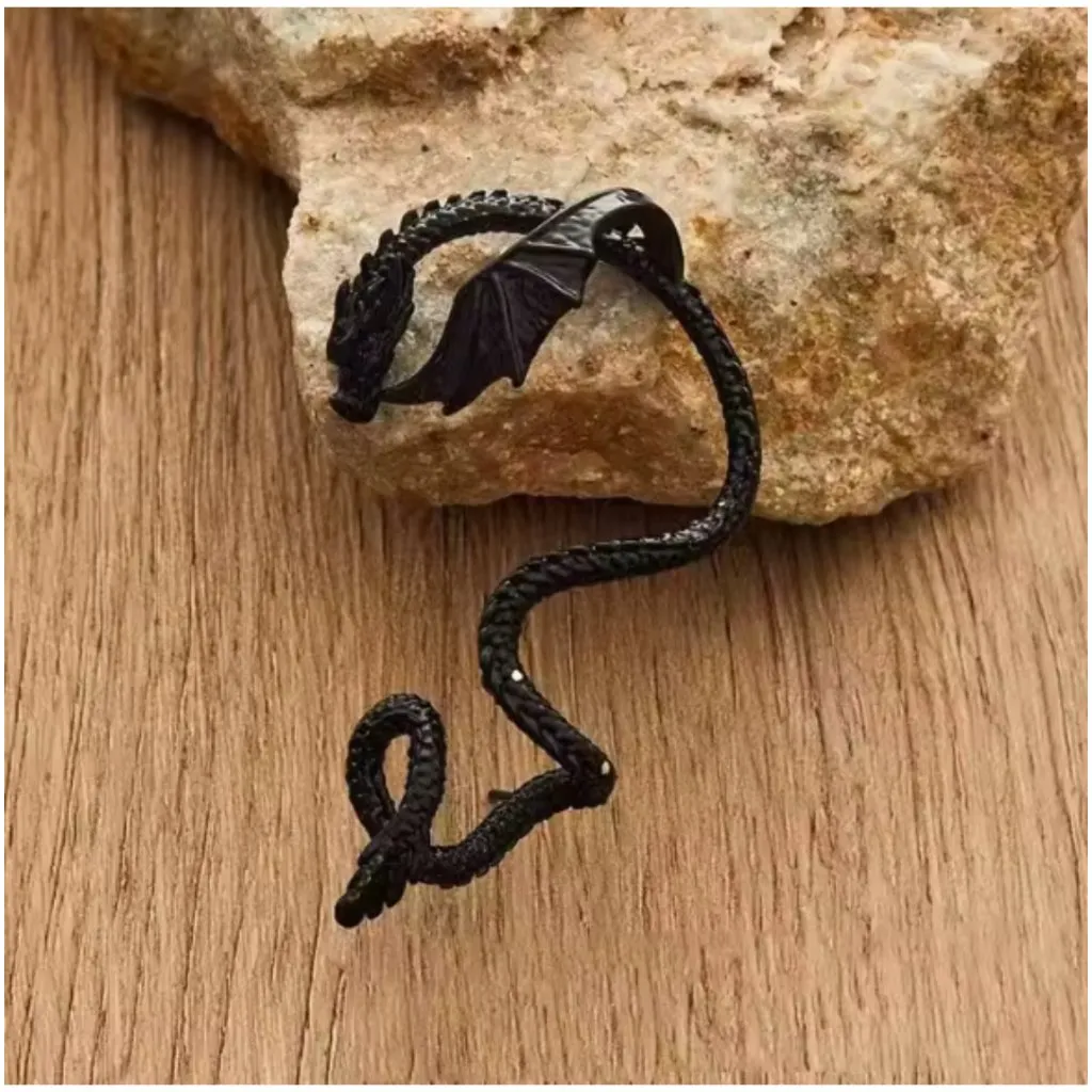 Gothic Dragon Wrap Earrings Black Stud Fantasy Wing Serpent Jewelry Women - Image 2