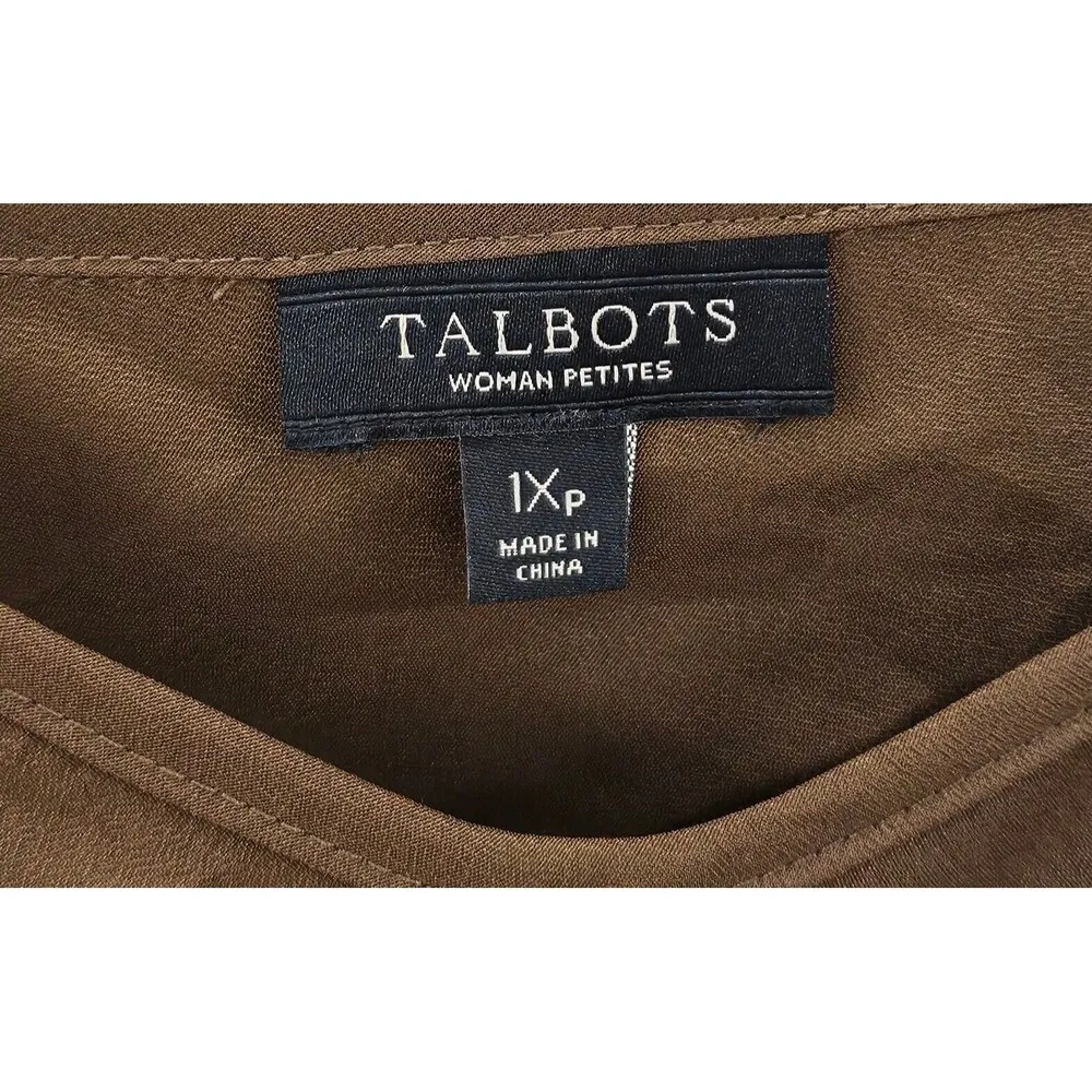 Talbots Silk Chiffon Cami V-Neck Top Womens Size 1X Petite Sleeveless Brown - Image 4
