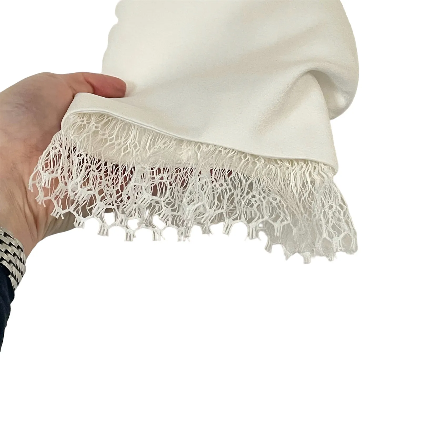 Rime Arodaky Jax Mini Dress Belted Lace Trimmed Crepe Wrap White Size US 6 FR 38 - Image 9