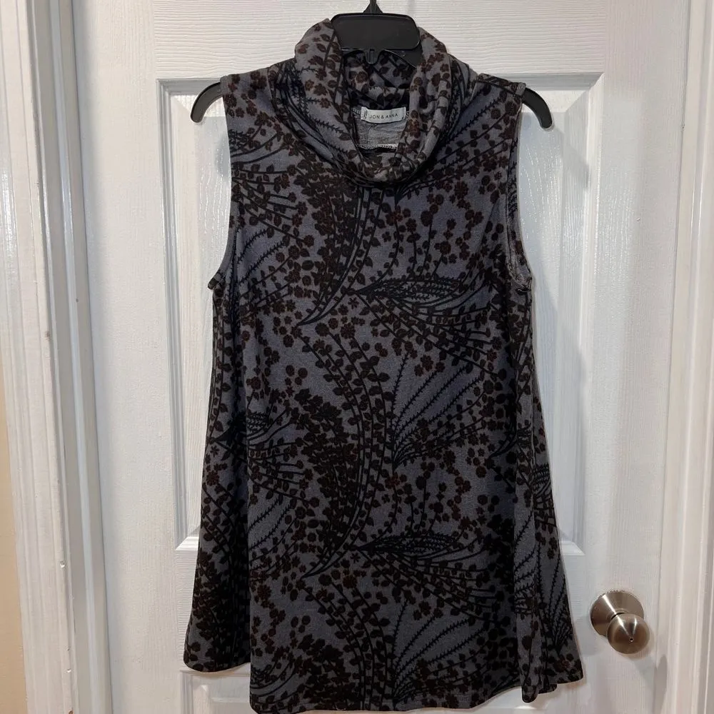Jon & Anna Sleeveless Turtleneck Dress Gray‎ Brown Floral Print Cowl Neck -SM - Image 7