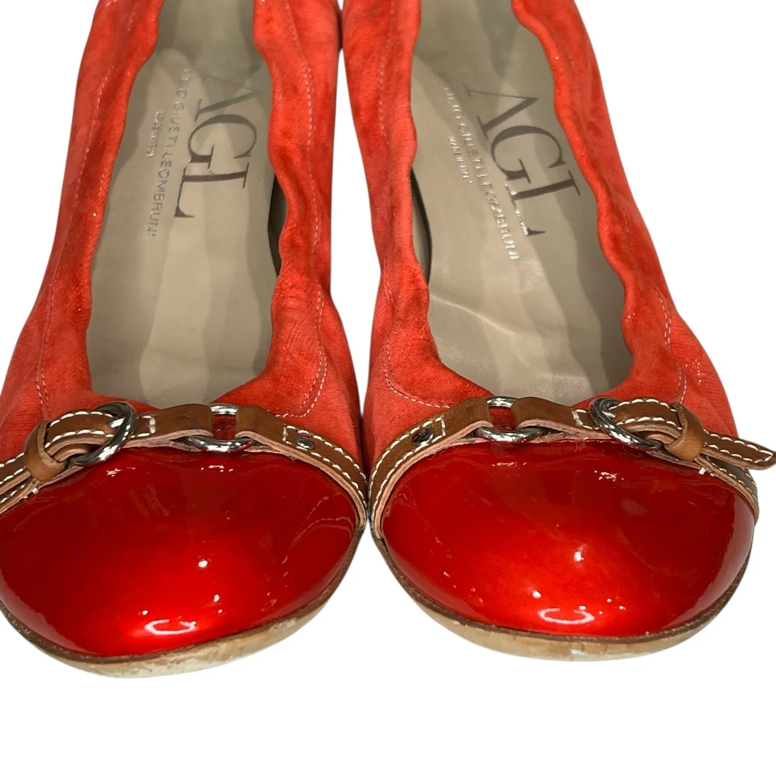 AGL Monika Ballet Flats Womens 14 Orange Patent Leather Cap Toe Feminine Italy Size 13 - Image 5