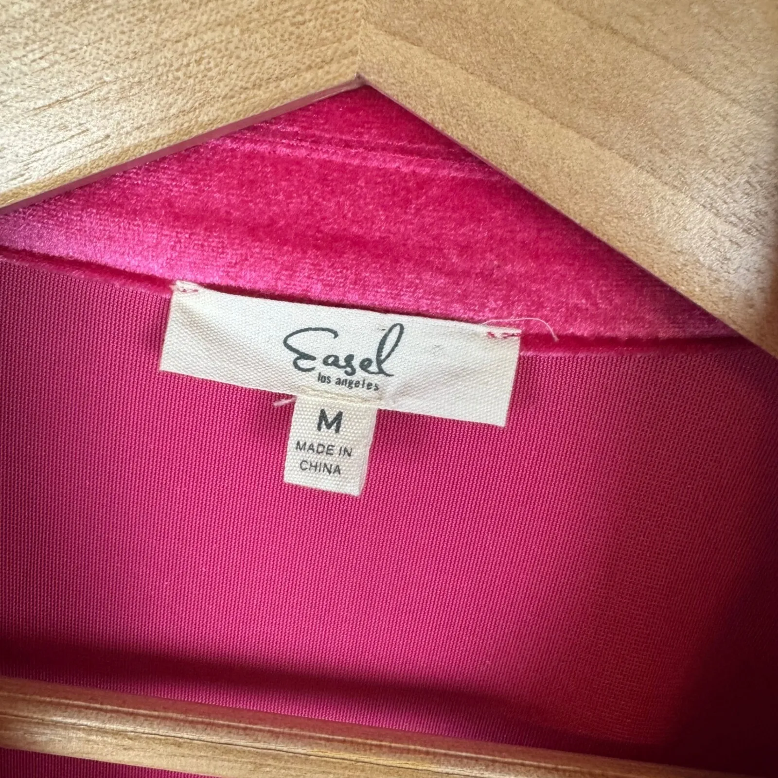 Easel Los Angeles Womens Pink Velvet Shirt Medium Button Down Oversized Colorful - Image 6