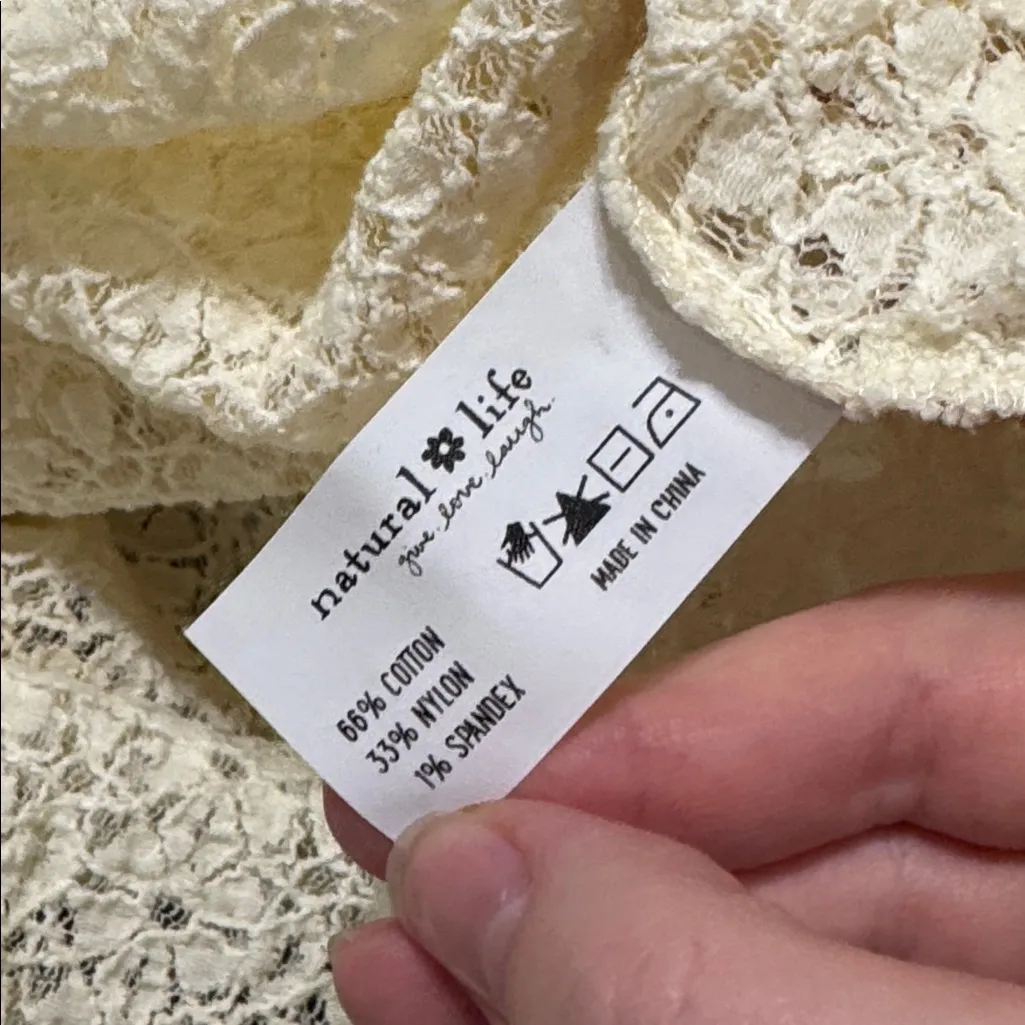 NATURAL LIFE Long Sleeve Floral Lace Layering Crochet Top size S - Image 10