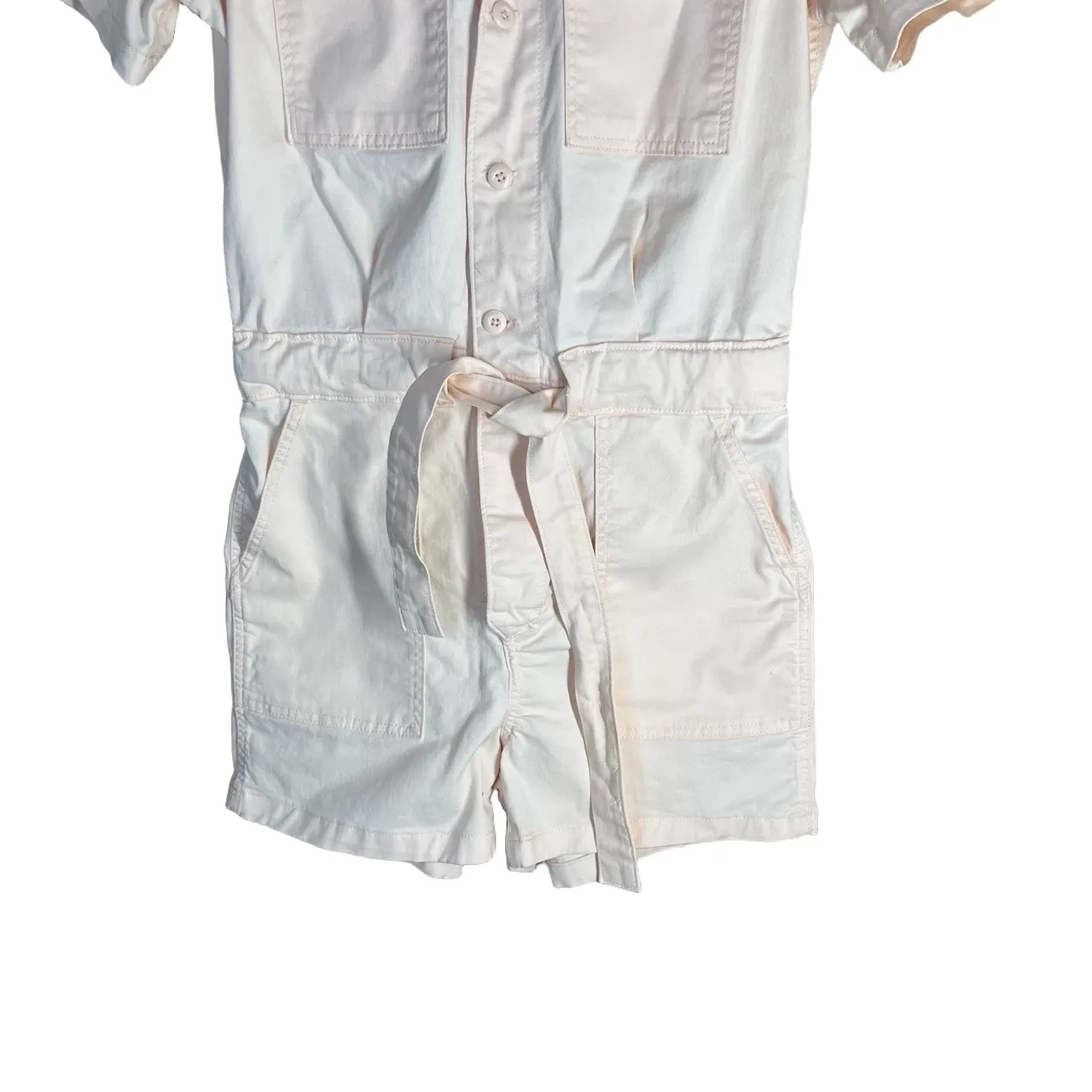 Levis Romper Womens Size‎ Small Light Pink Short Sleeve Tie Waist Button Front - Image 4