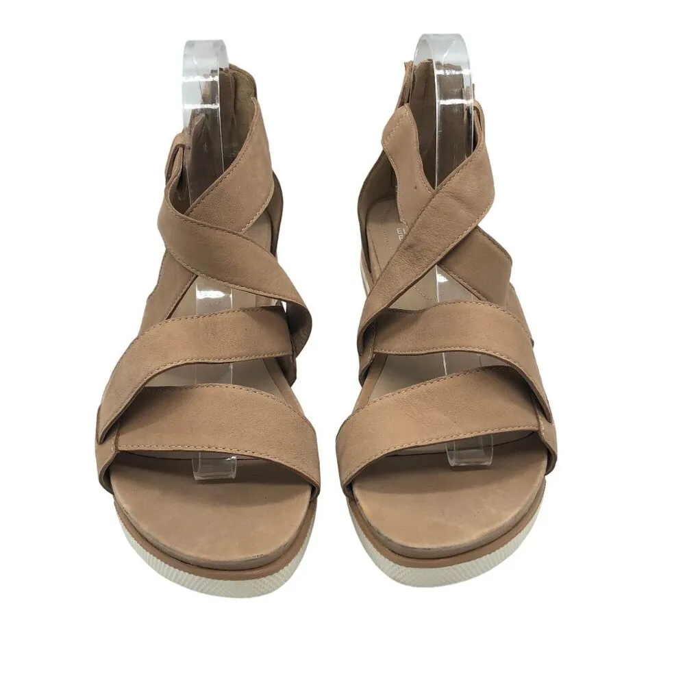 Eileen Fisher Womens Tan Nubuck Platform Sandals With Crisscross Straps Size 10 - Image 3