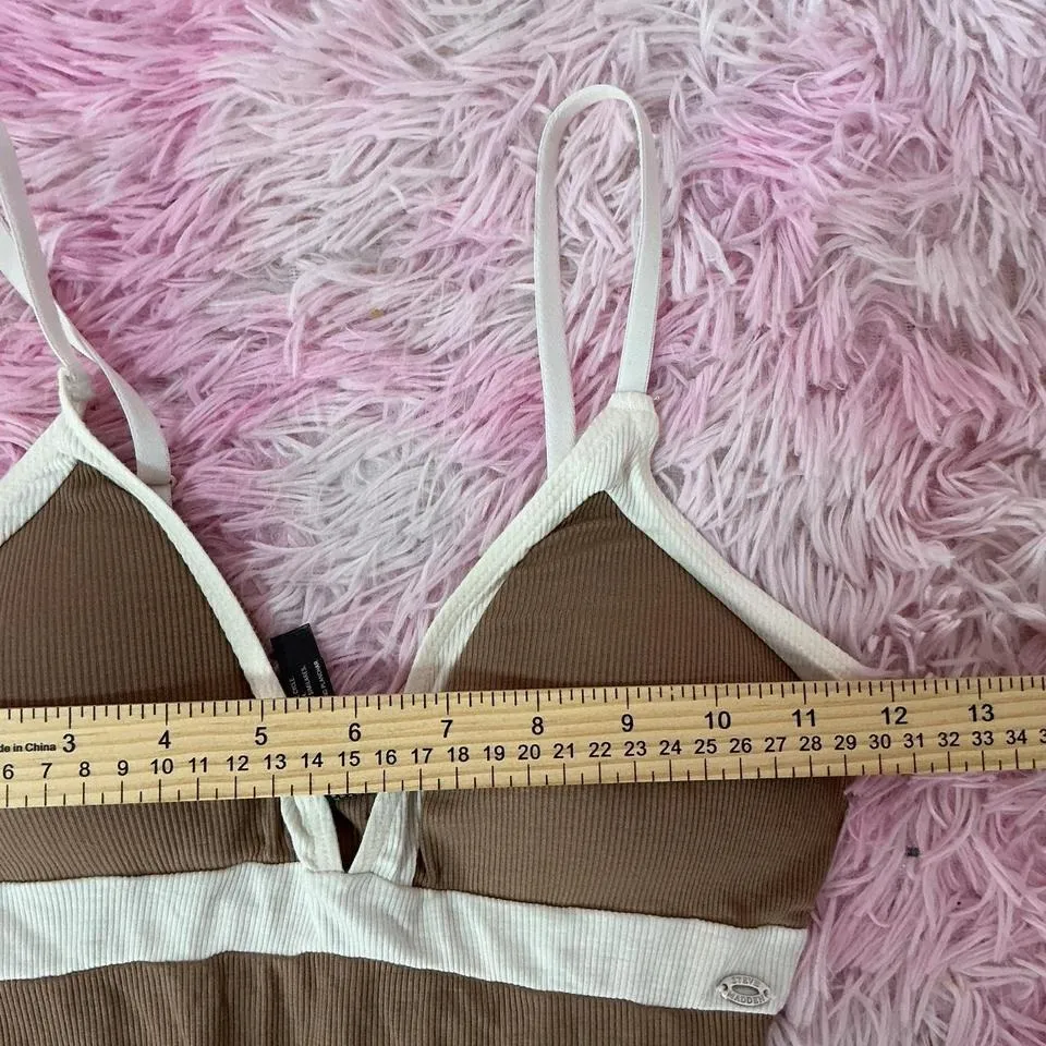 Steve‎ Madden Brown Ribbed Plunge Bodysuit Sleeveless One Piece Swimsuit - Image 5