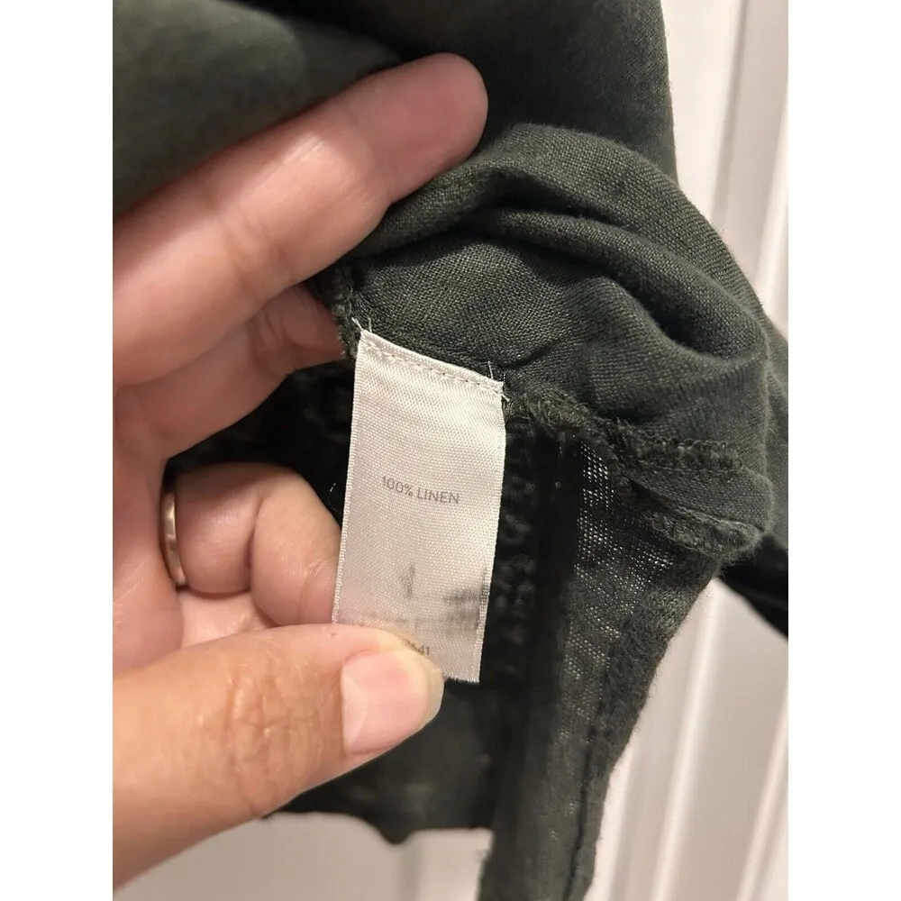 J. Jill Love Linen 100% Linen Tunic Top Size L Olive Green Knit Back Lagenlook - Image 3