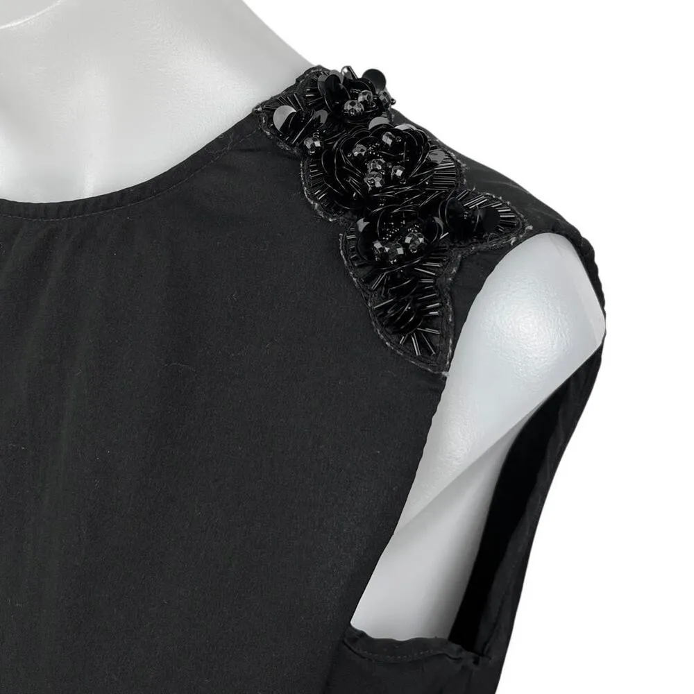 Mango Suit Black Floral Beaded Embellished Sleeveless Tank Blouse Top Size S - Image 3