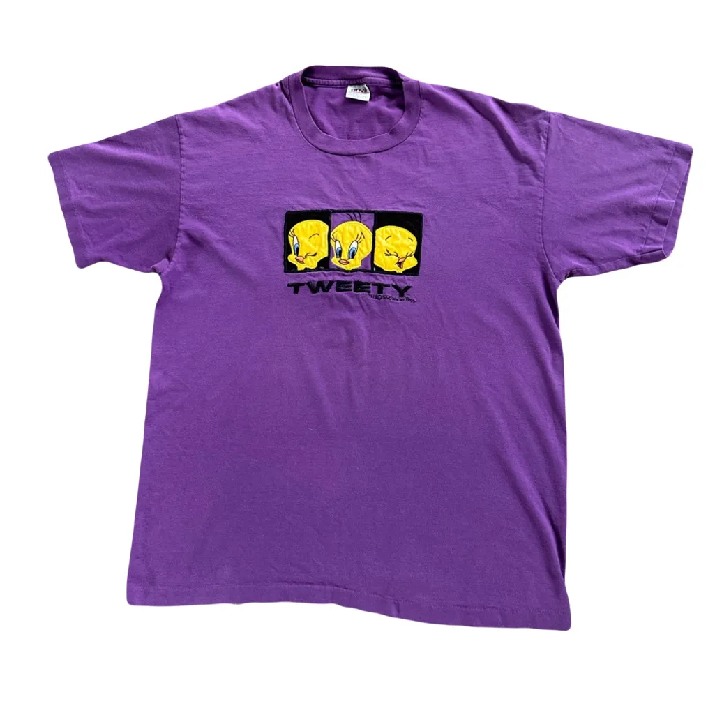 Vintage Anvil Purple Tweety Bird Single Stitch Embroidered Graphic Tee Size XL - Image 10