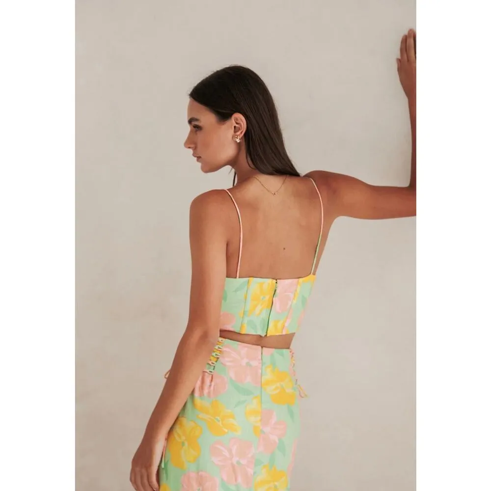 SABO Green Multicolor Floral Corset Bustier Sleeveless Top Skirt 2 - Image 5