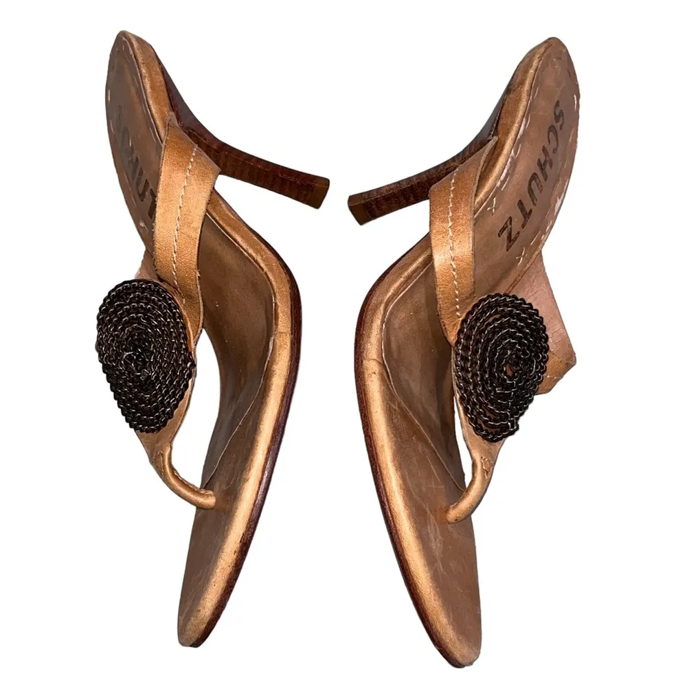 Schutz Natalie Brown Leather Medallion Sandals Heels - Image 3