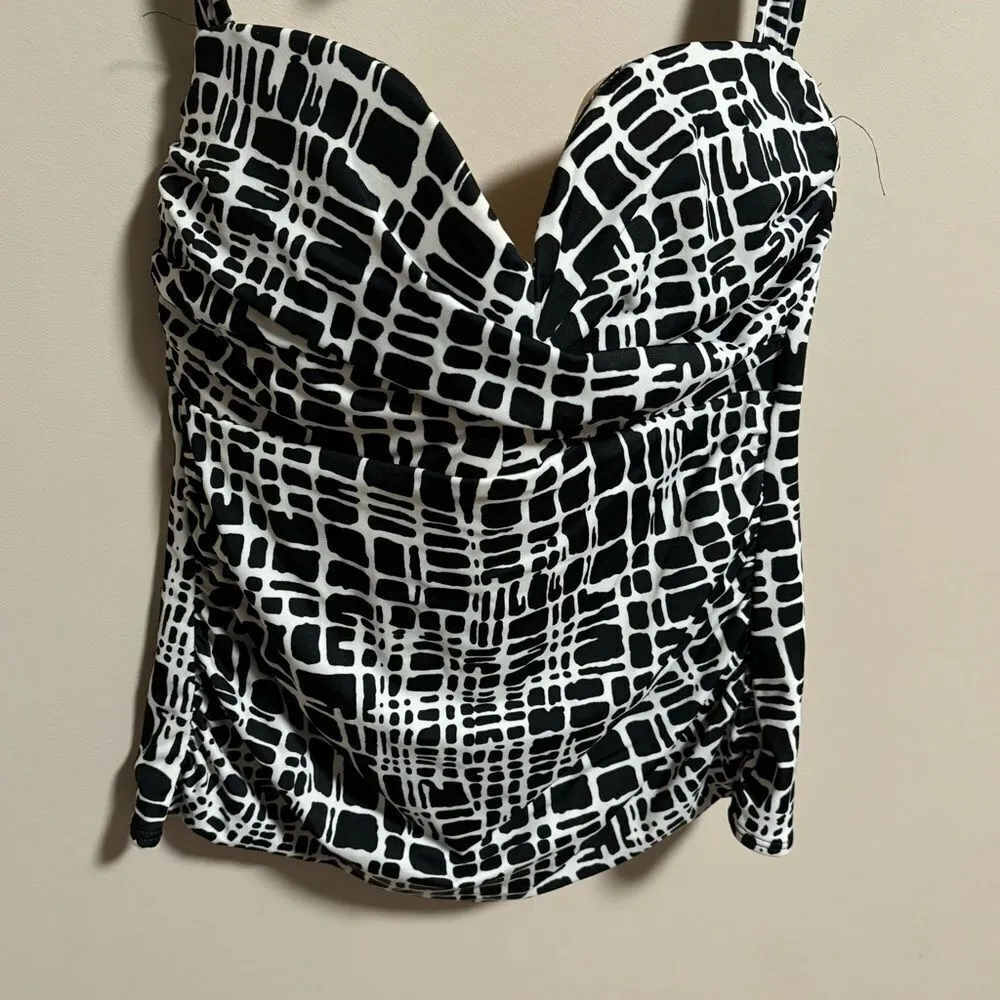 Miraclesuit Tankini Top Barcelona Check Halter Black White Slimming- Size 14 - Image 2