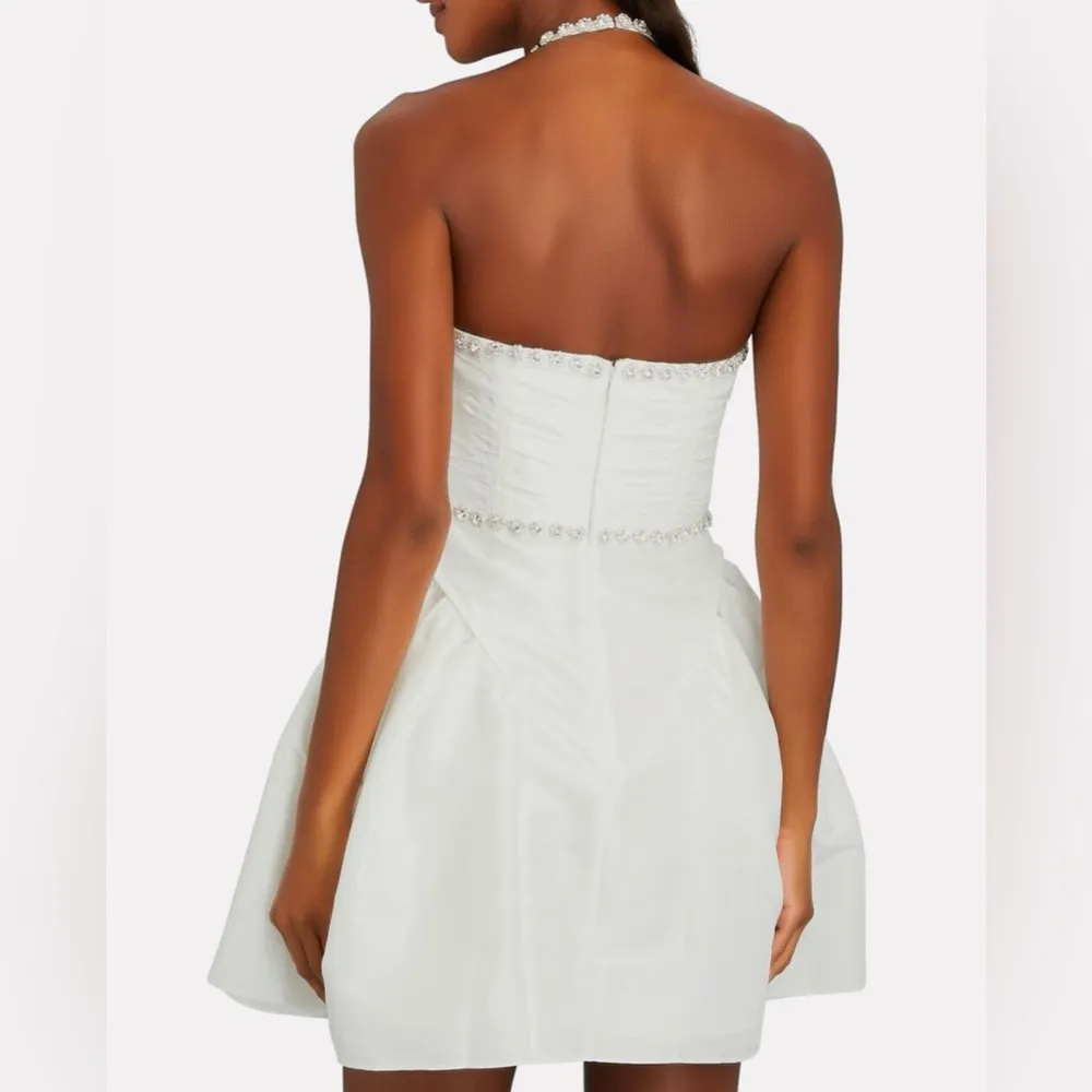 NWT Self Portrait Embellished Taffeta Diamante Trim White Dress Size 6 - Image 5