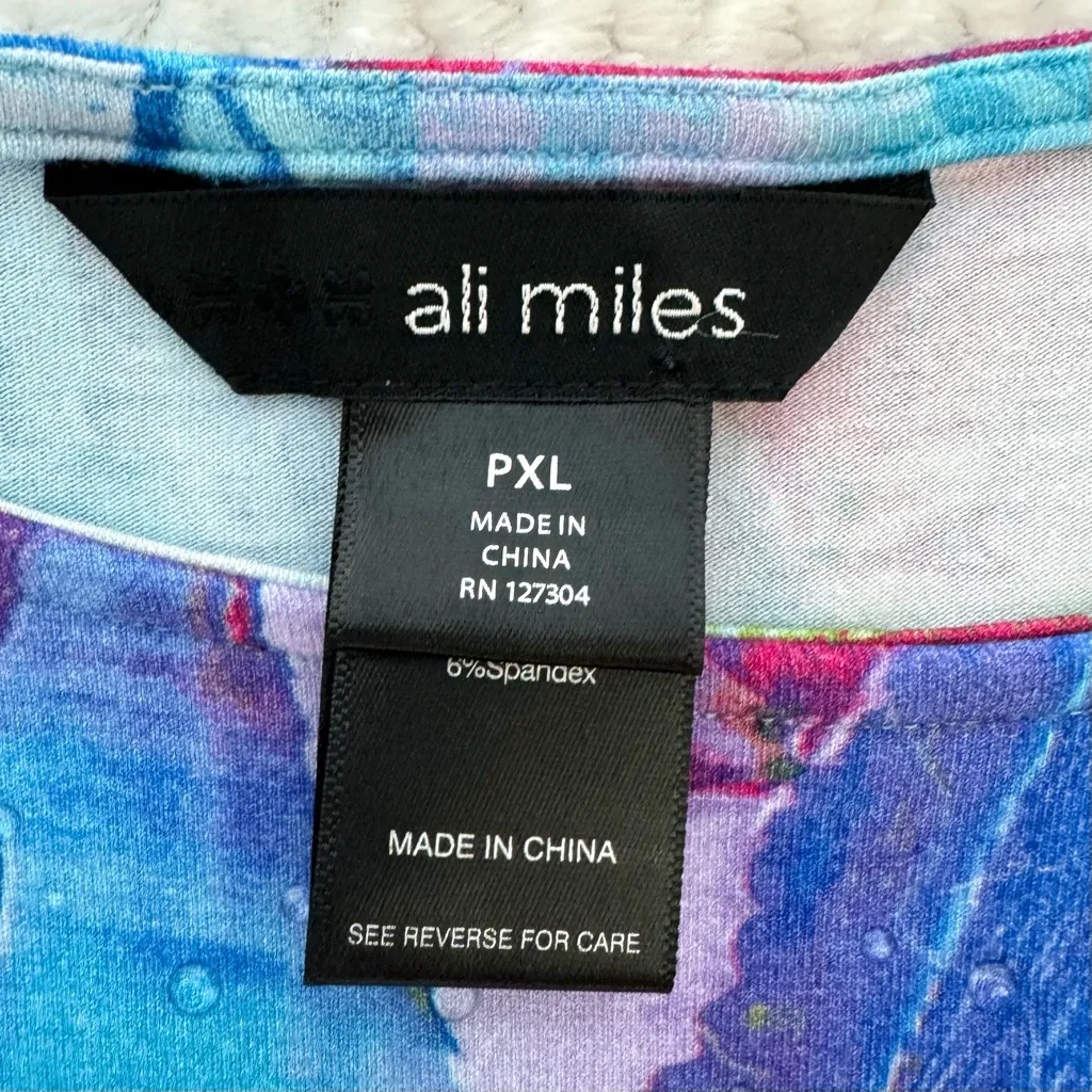 Ali Miles Multicolor Abstract 3/4 Sleeve Top XLP Artsy Lagenlook Embellished Blue Size undefined - Image 10