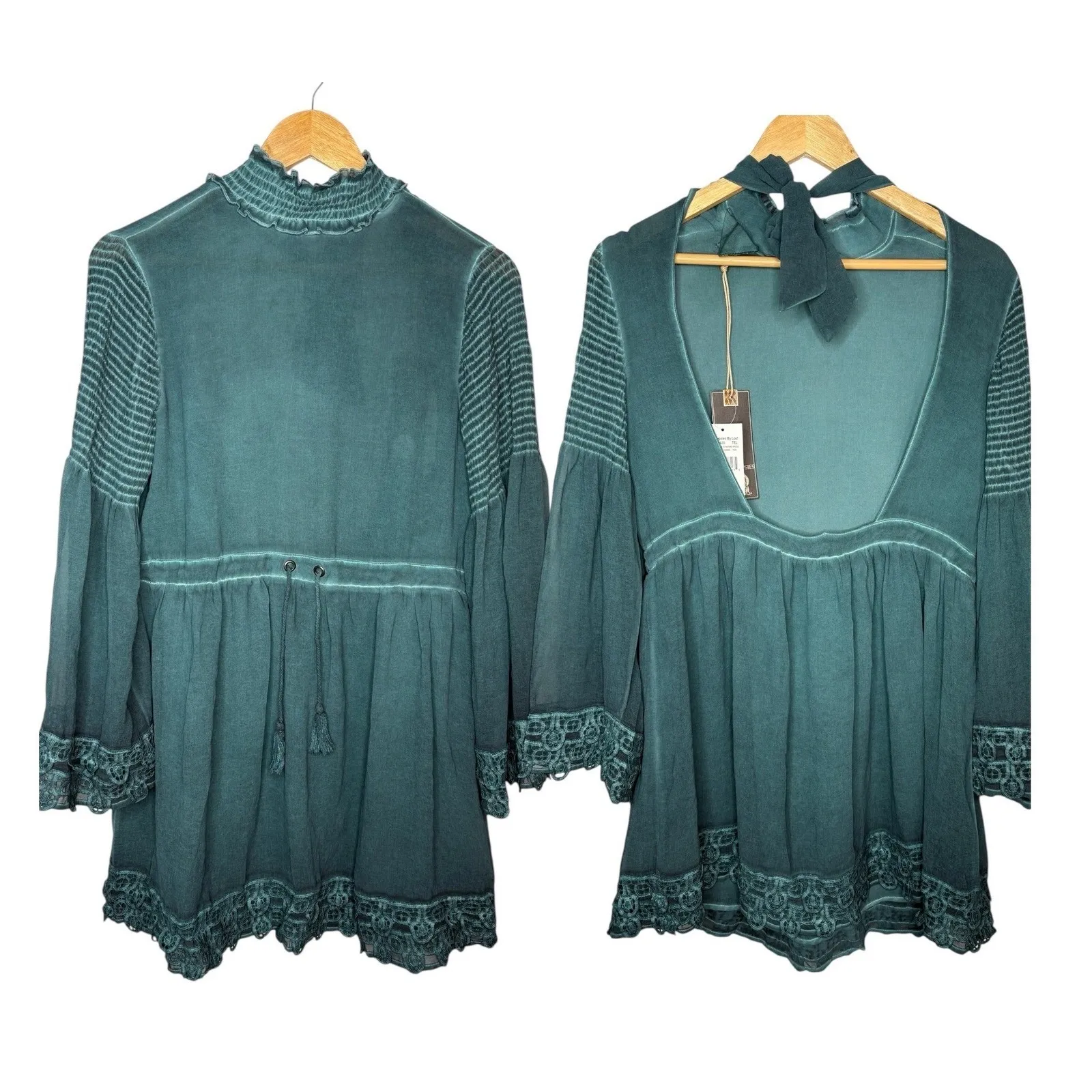 Sea Gypsies By Lost Hey Sunshine Dress Teal Green Boho Mock Neck Size Small NWT - Image 2