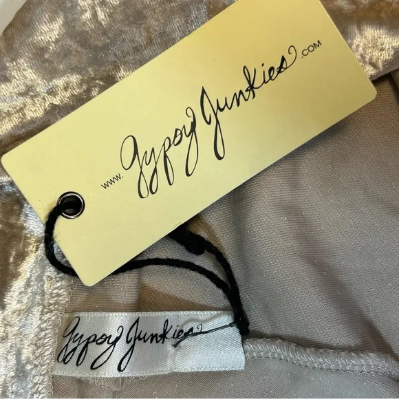 Gypsy‎ Junkies Calypso Bells Crushed Velvet Flare Pants Size M/L NWT Tan - Image 6