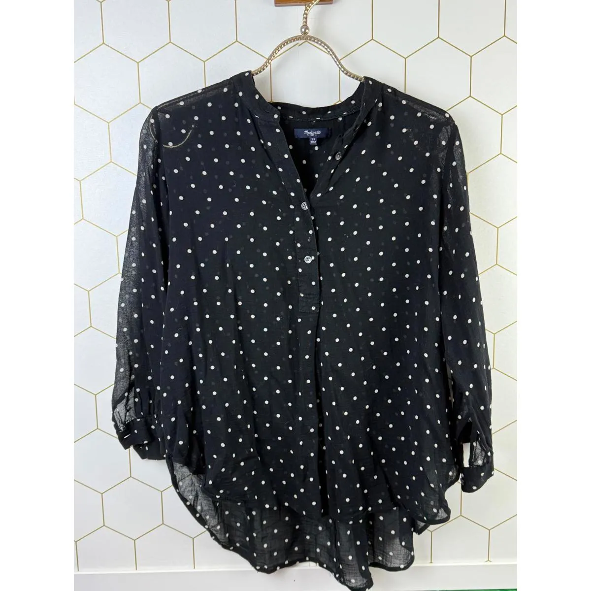 Madewell Black Henley Style Dot Print Shirt - Size - XS - Image 6