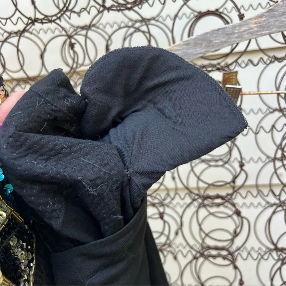 Vintage 80s Western Connection Blue Sequin Geometric Blouse Skirt Set MEDIUM Black - Image 9