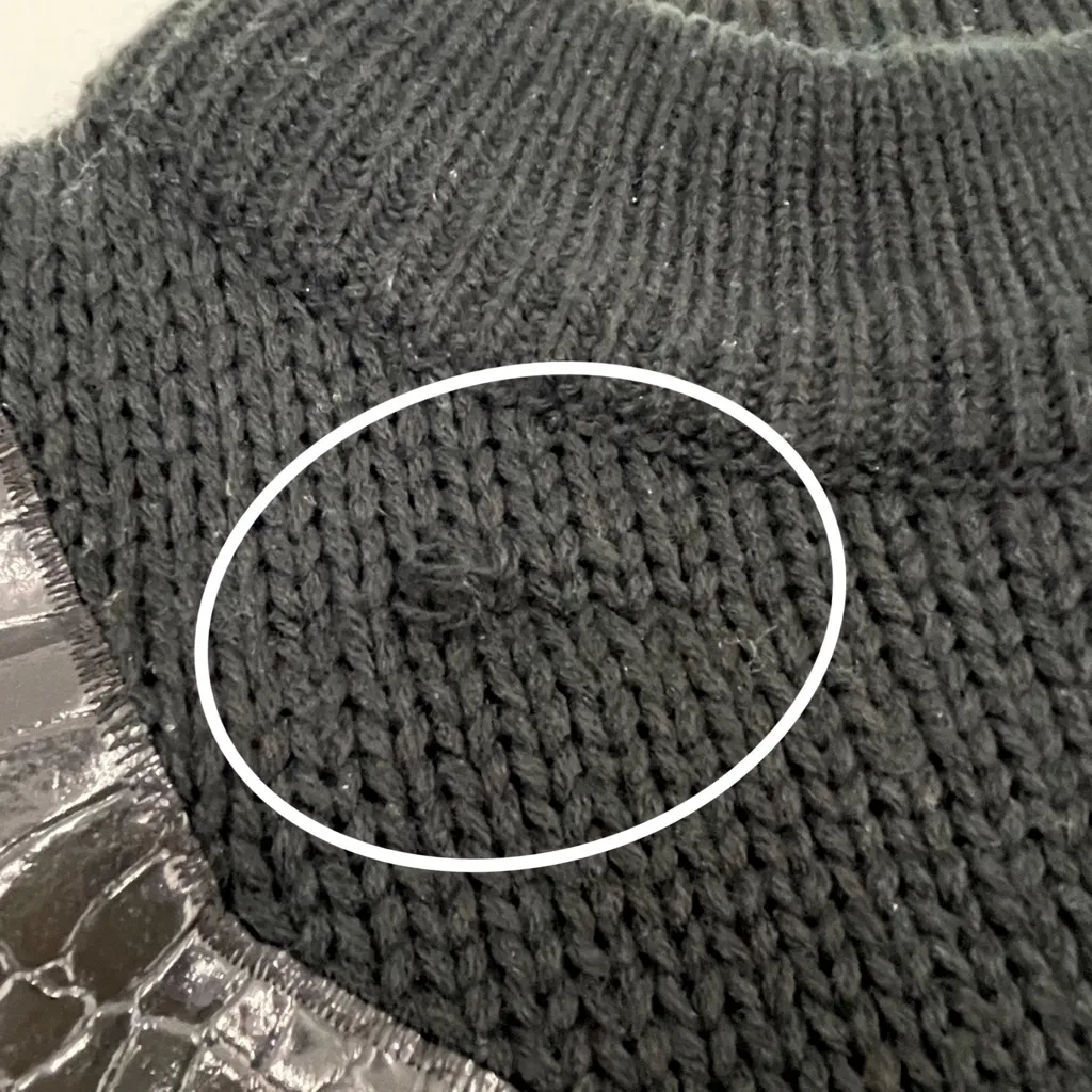 Vintage 80s Sweater Funky Abstract Faux Leather Geometric‎ Mock Neck Women Black Size L - Image 6