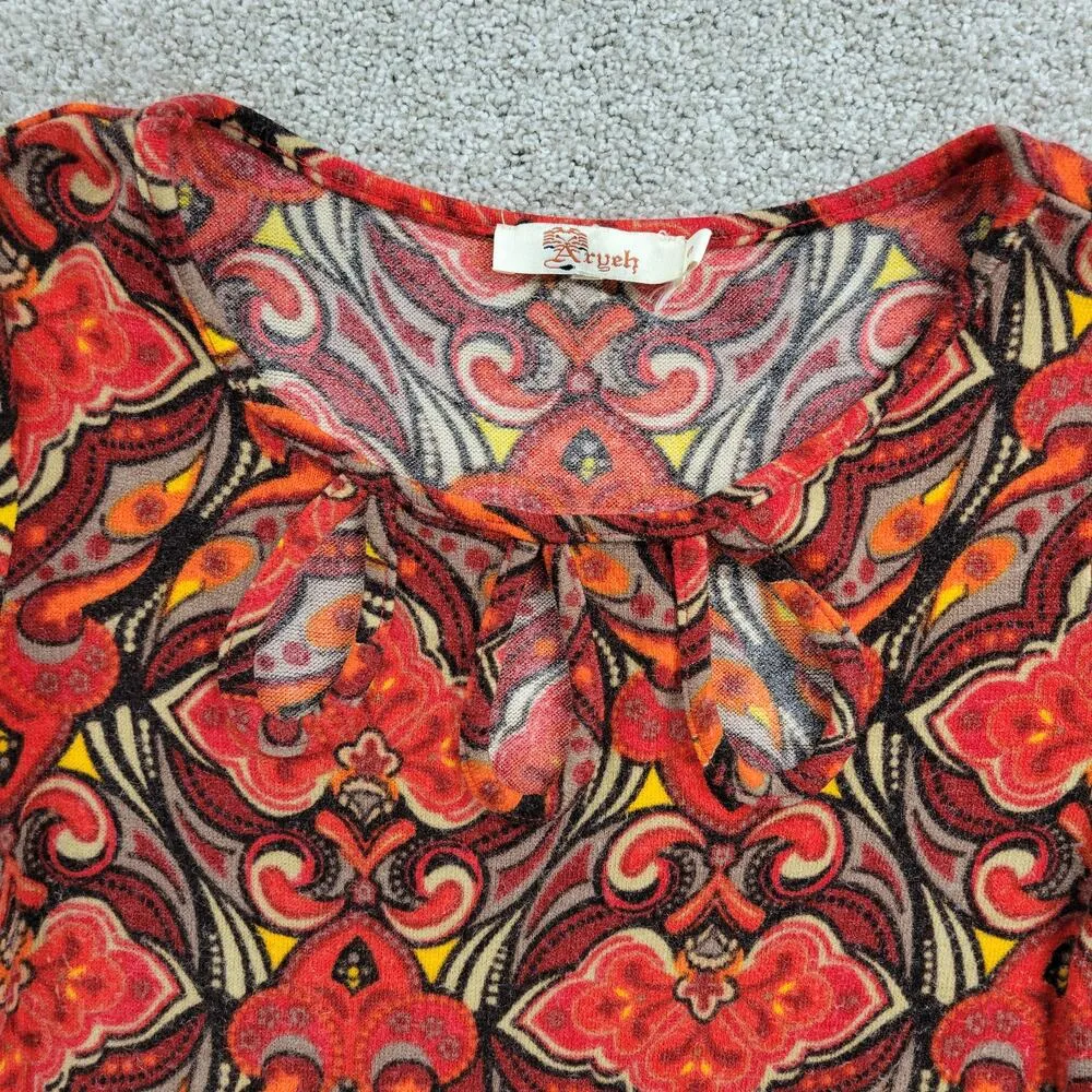 Aryeh Sweater Dress Womens Small Red Inkblot Wool Cashmere Tear Drop Cut Outs - Image 12