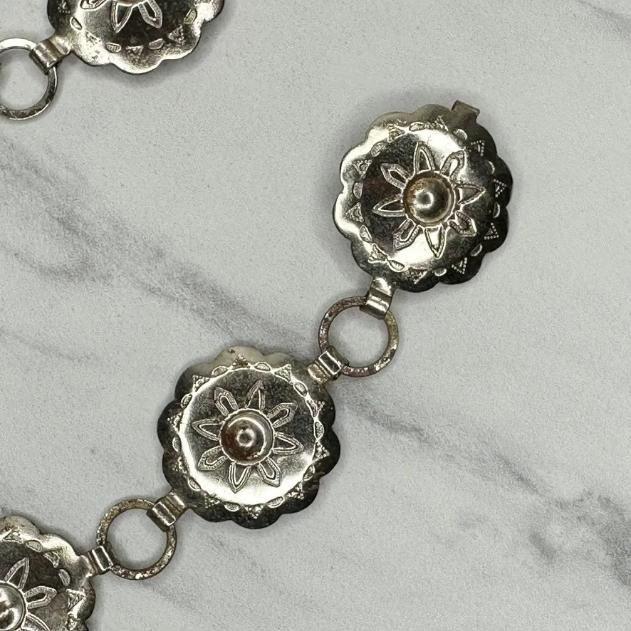 Western Concho Silver Tone Metal Chain Link Belt XS - Image 6