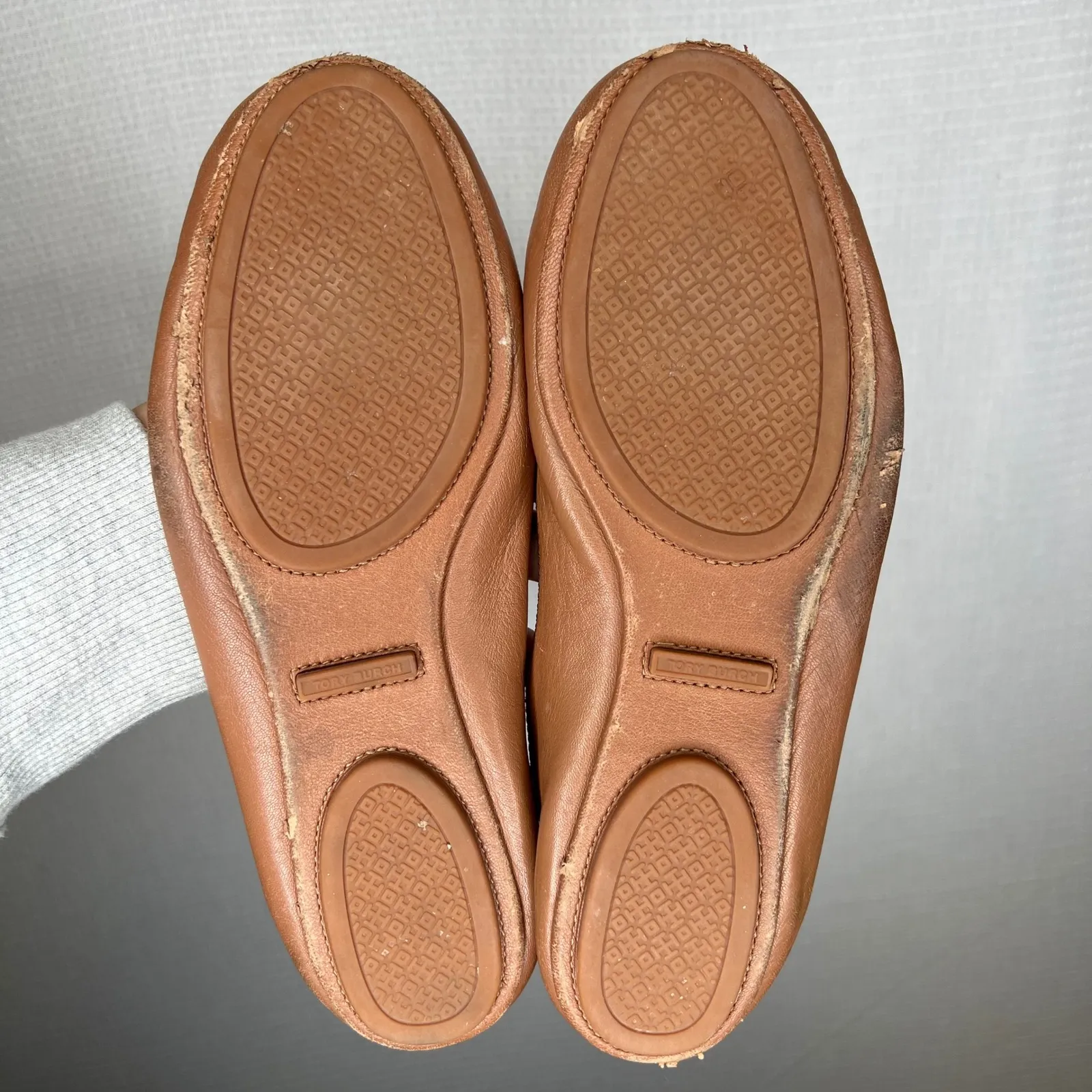 Tory Burch Minnie Travel Ballet Flats Brown Leather Gold Logo Women US 8.5 - Image 4